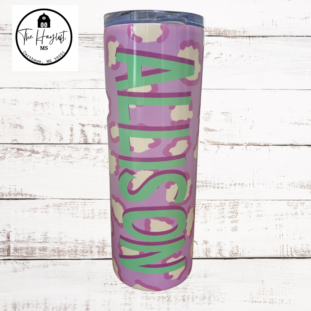 CUSTOM LEOPARD NAME 20oz SKINNY TUMBLER