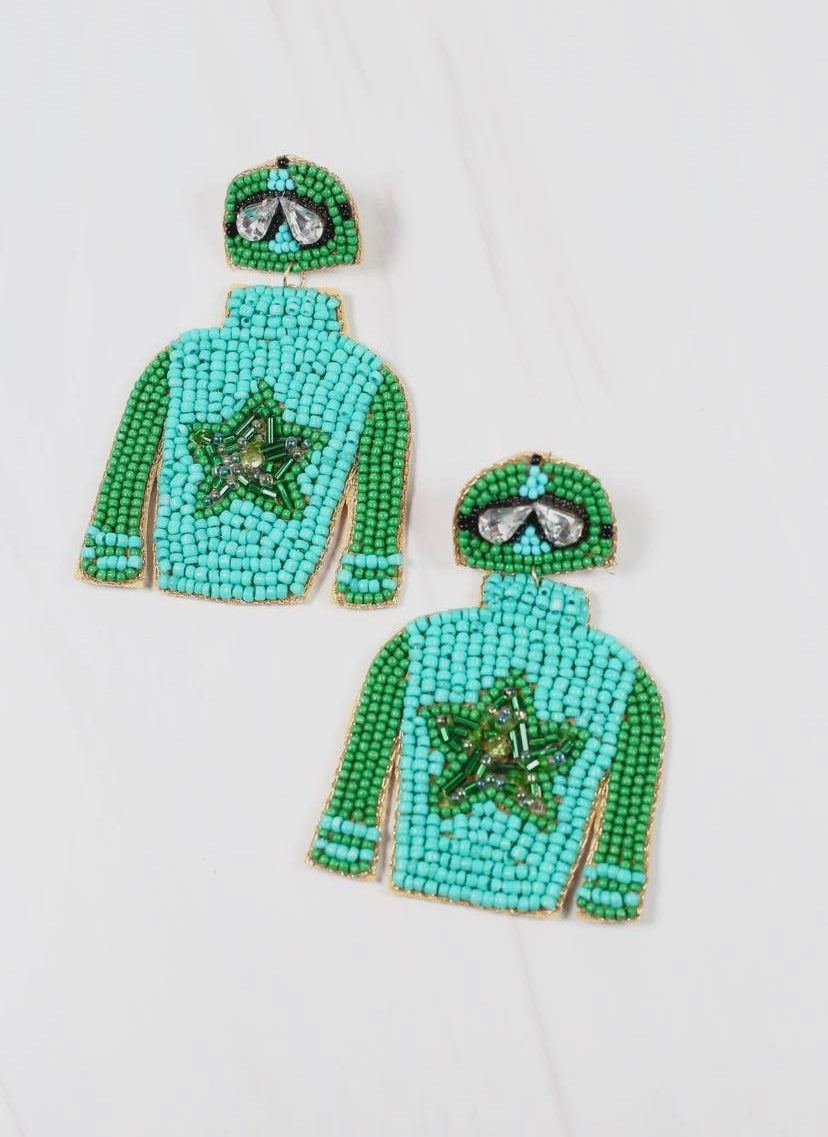GREEN JOCKY SILK DERBY EARRINGS