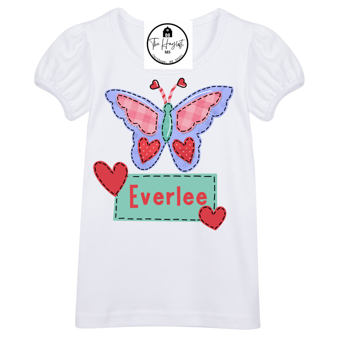 VALENTINE BUTTERFLY NAME BADGE TEE