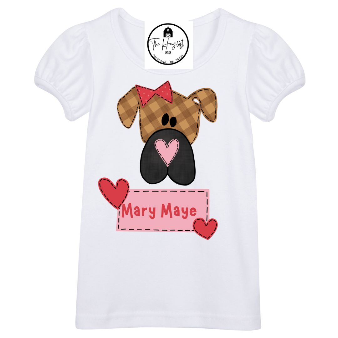VALENTINE GIRL DOG WITH NAME BADGE