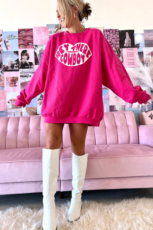 The Hey Cowboy Sweatshirt in Neon Pink - ShopperBoard