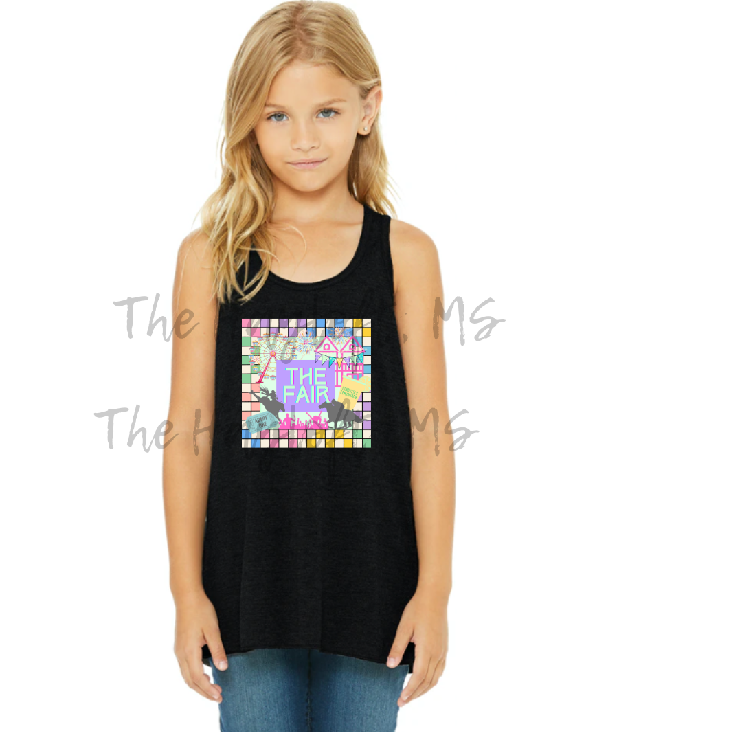 FAIR GEO PRINT YOUTH AND LADIES BELLA CANVAS FLOWY TANK PRE-ORDER
