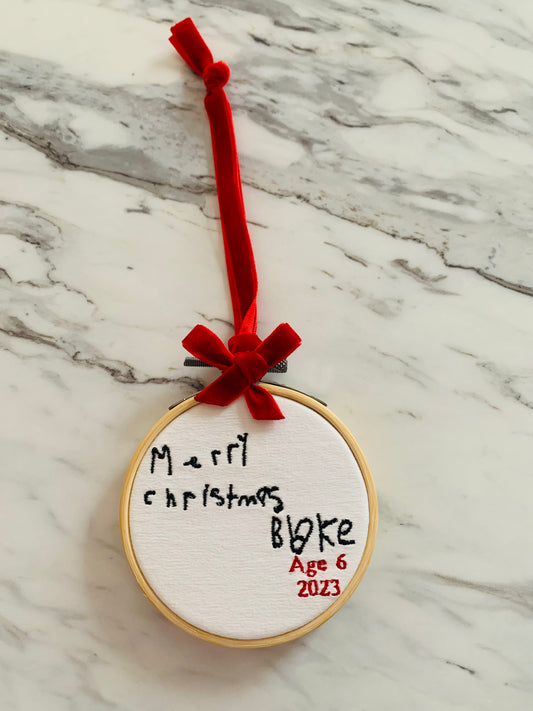 EMBROIDERED HANDWRITING ORNAMENTS