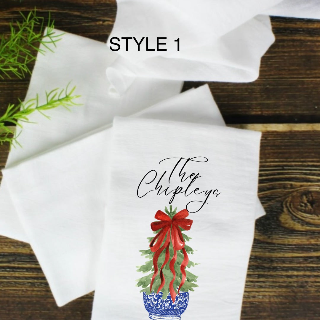 CUSTOM PRINTED CHINOISERIE CHRISTMAS TREE TEE TOWELS