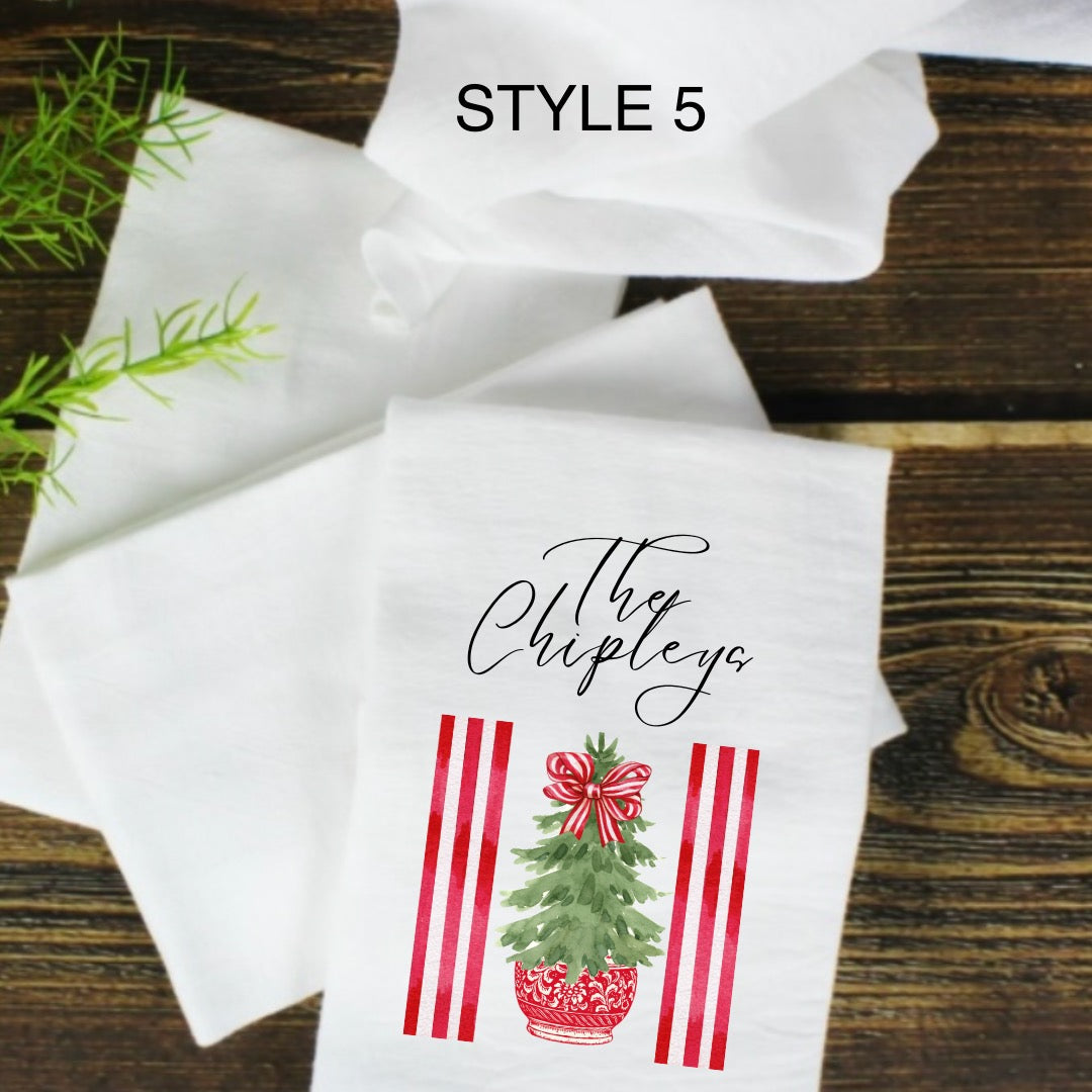 CUSTOM PRINTED CHINOISERIE CHRISTMAS TREE TEE TOWELS