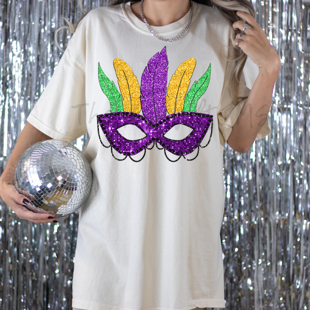 MARDI GRAS MASK GLITTER TEE