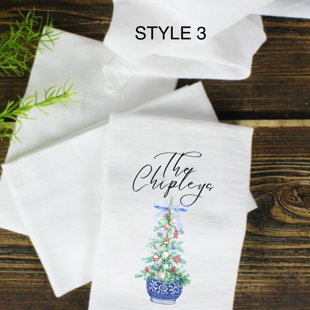 CUSTOM PRINTED CHINOISERIE CHRISTMAS TREE TEE TOWELS