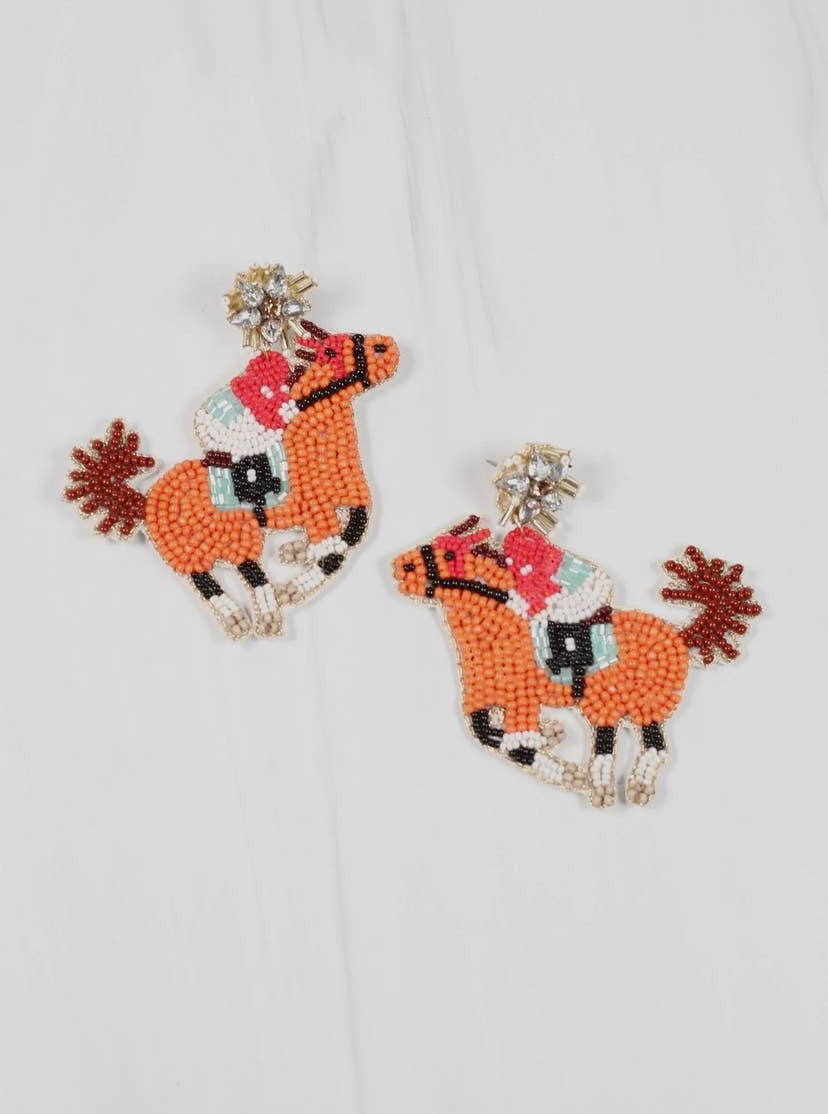 DERBY HORSE RED JOCKY SILK EARRING