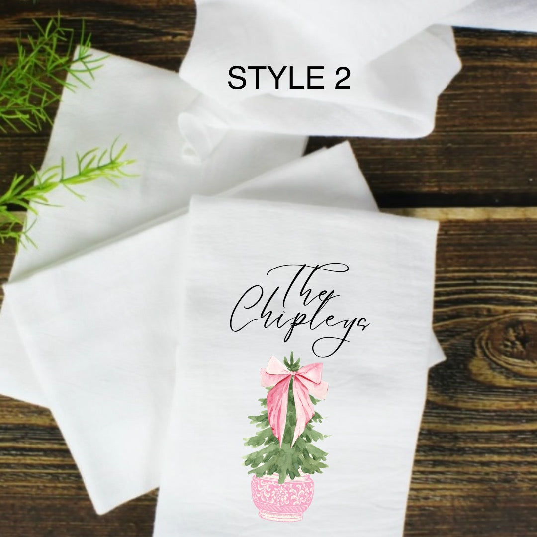 CUSTOM PRINTED CHINOISERIE CHRISTMAS TREE TEE TOWELS