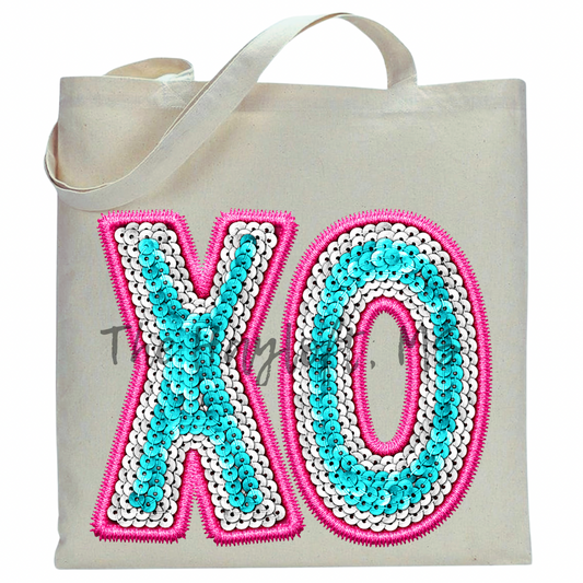 XO FAUX APPLIQUÉ SEQUIN TOTE