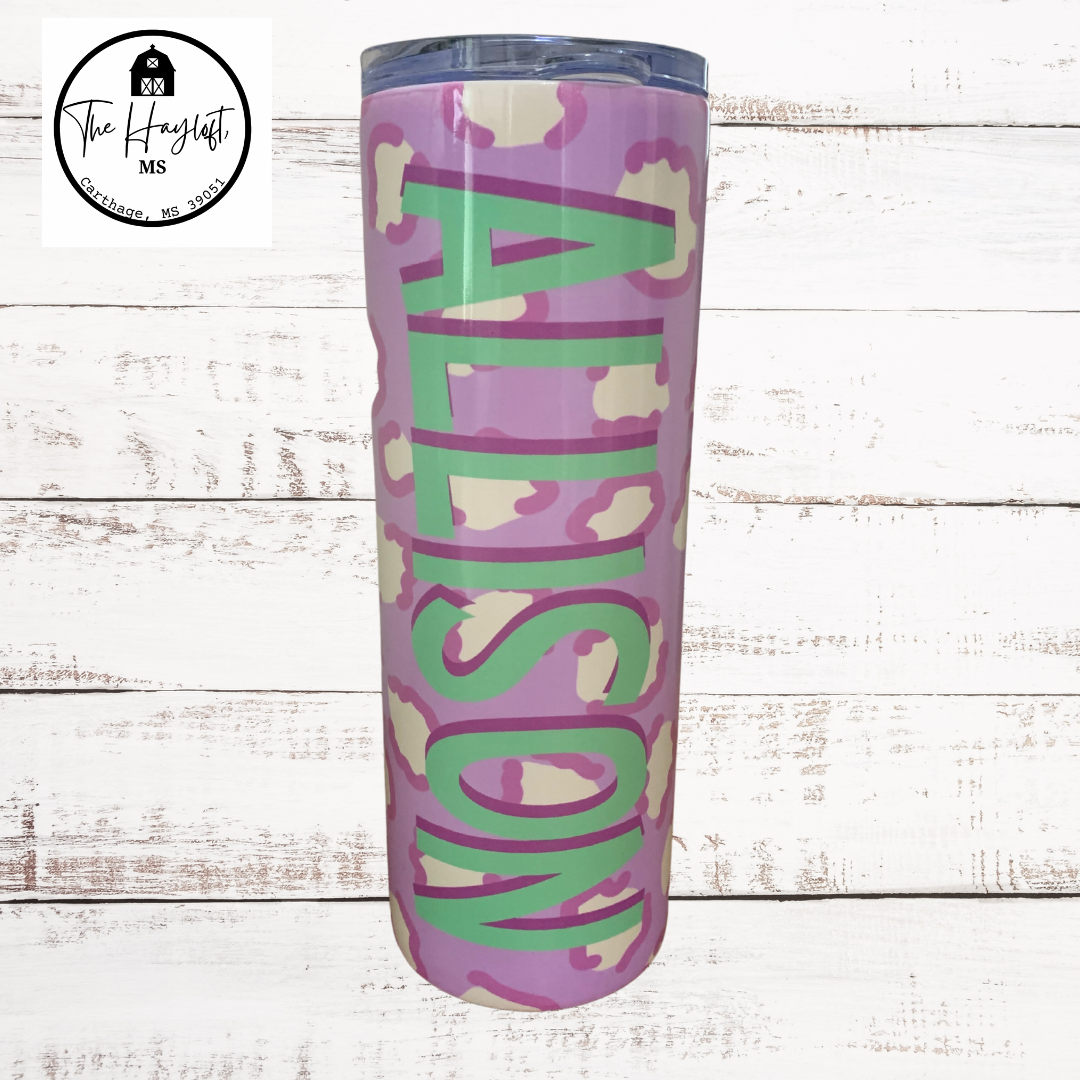 CUSTOM LEOPARD  NAME 20oz SKINNY TUMBLER