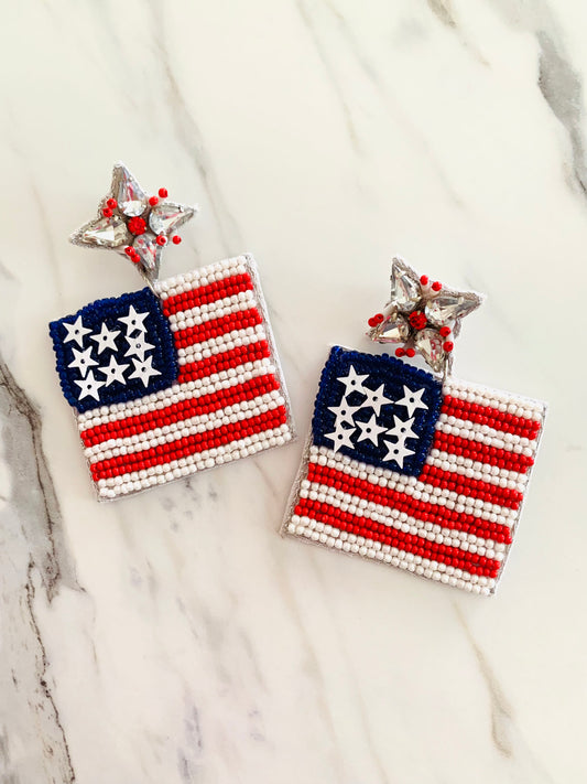 AMERICAN FLAG SEED-BEAD EARRINGS