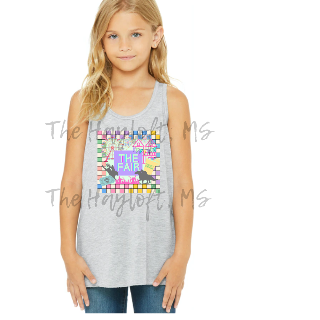 FAIR GEO PRINT YOUTH AND LADIES BELLA CANVAS FLOWY TANK PRE-ORDER