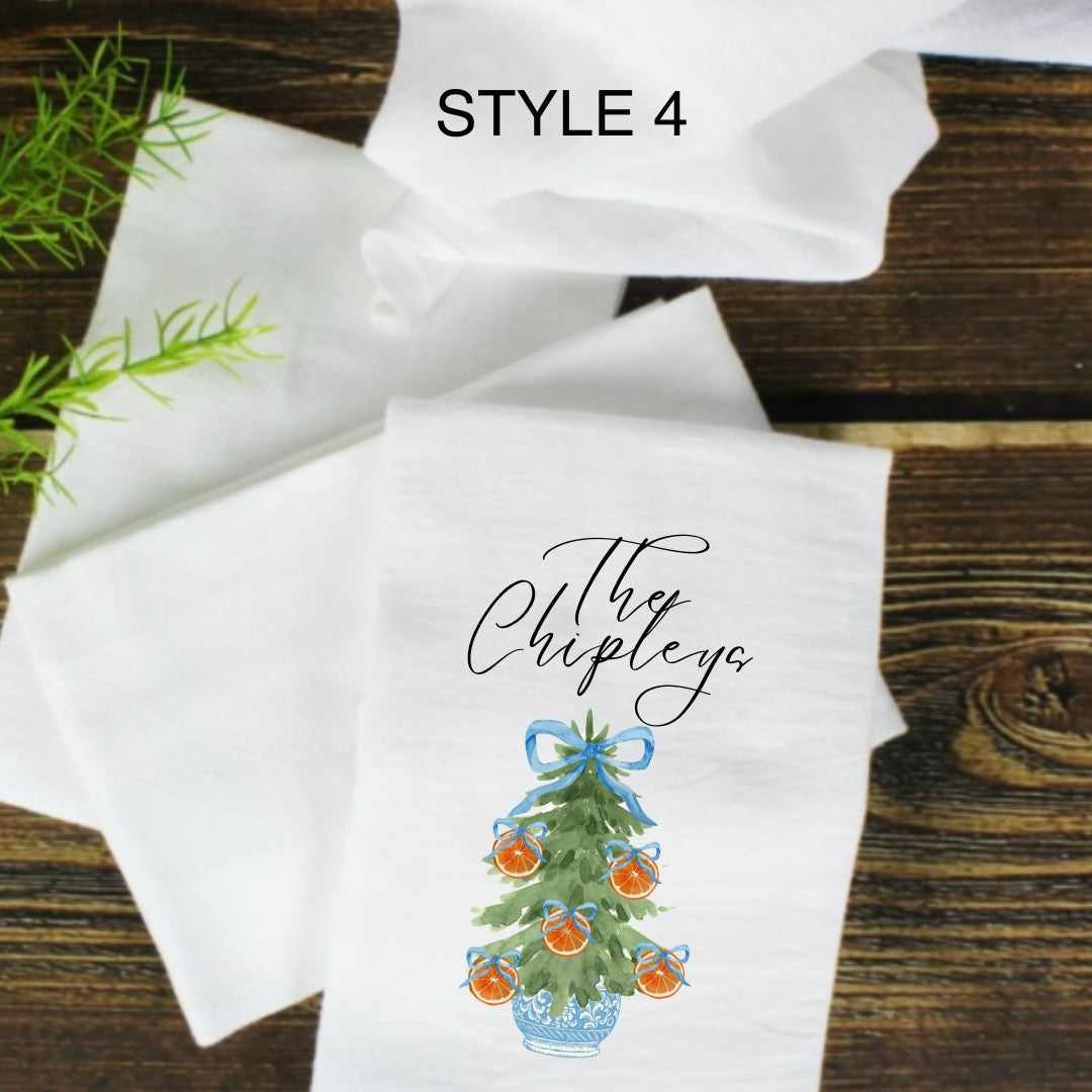 CUSTOM PRINTED CHINOISERIE CHRISTMAS TREE TEE TOWELS