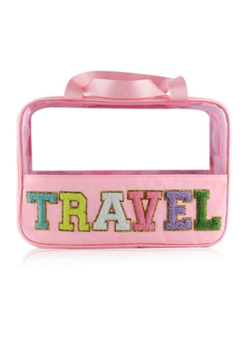 PINK CHENILLE LETTER TRAVEL BAGS