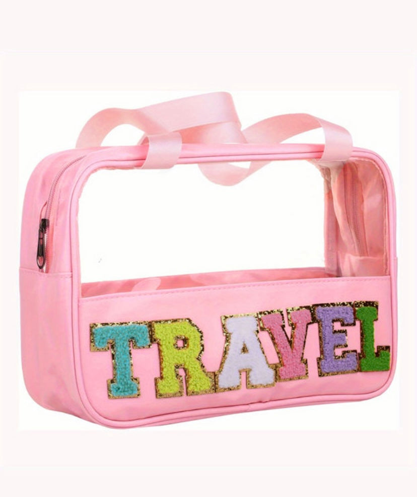 PINK CHENILLE LETTER TRAVEL BAGS