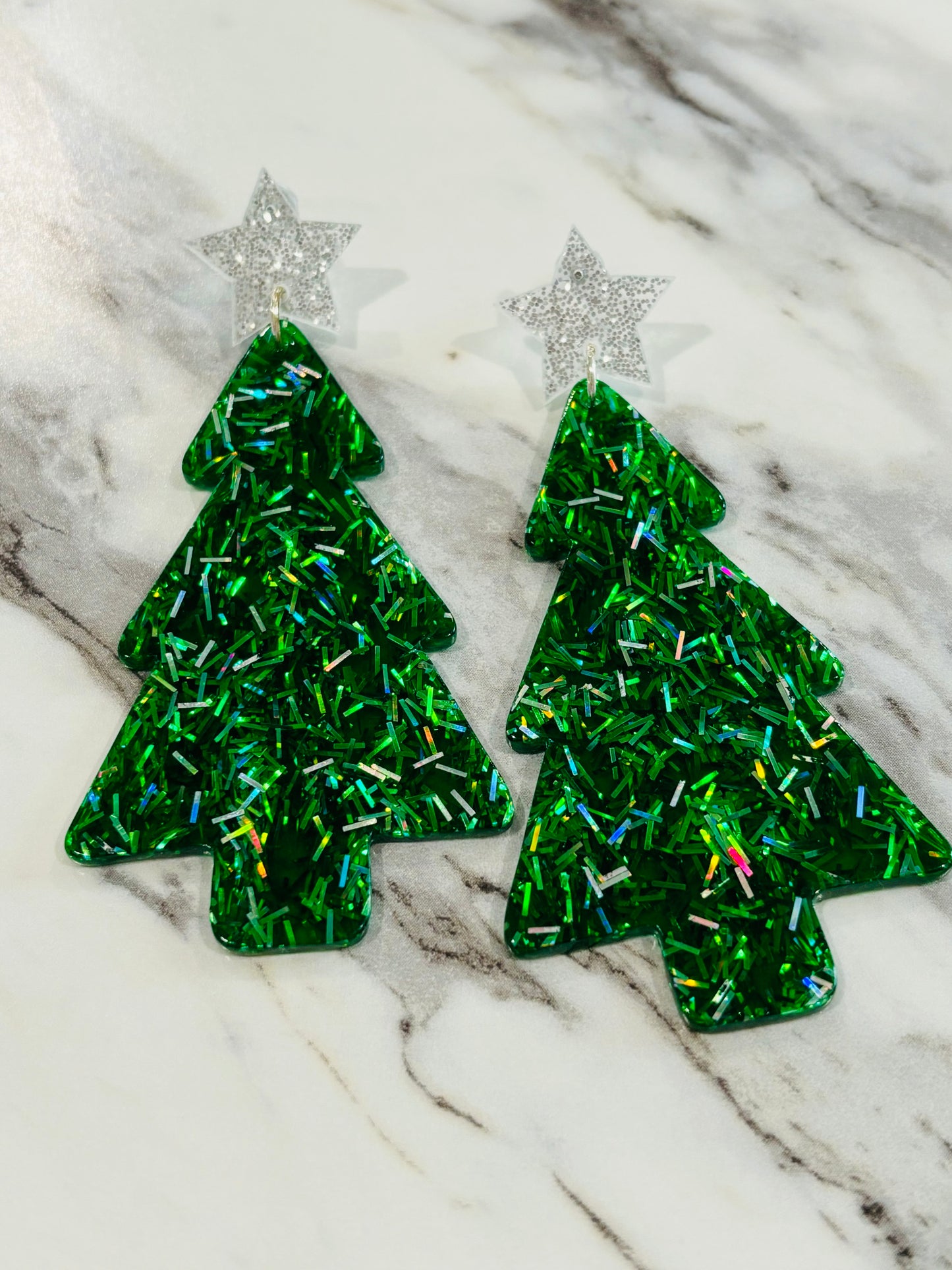 LARGE CHRISTMAS TREE CONFETTI EARRINGS