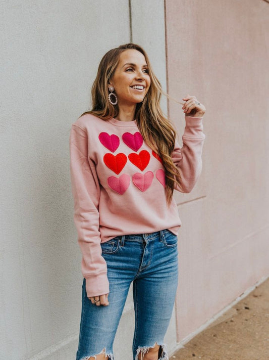 APPLIQUÉD HEARTS PINK SWEATSHIRT