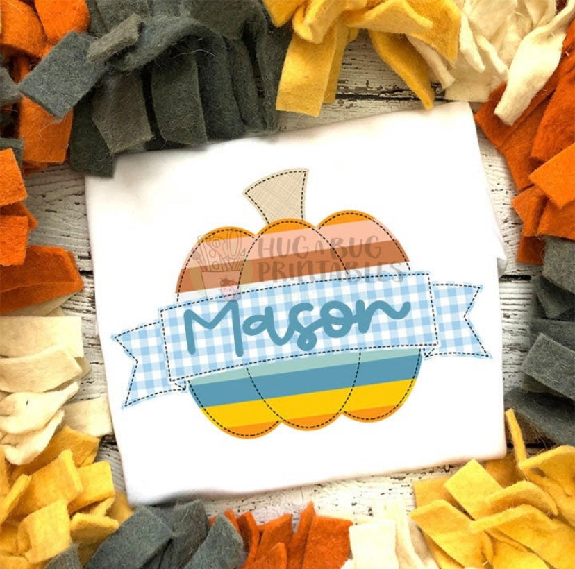 STRIPED PUMPKIN WITH NAME BANNER