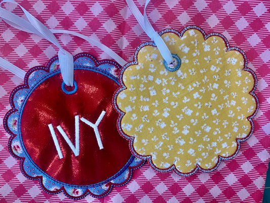 RED HOLOGRAPHIC VINTAGE FLORAL BAG TAG