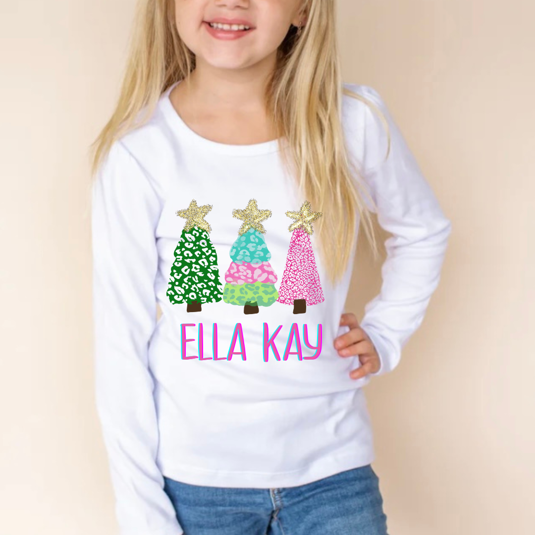 CHRISTMAS TREES TRIPLE PINK LONG SLEEVE/SHORT SLEEVE