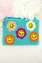 SEED BEAD TURQUOISE ALL SMILES POUCH