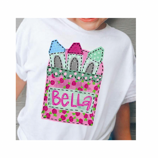 GIRLS PRINTED BACK TO SCHOOL CRAYON BOX TEE