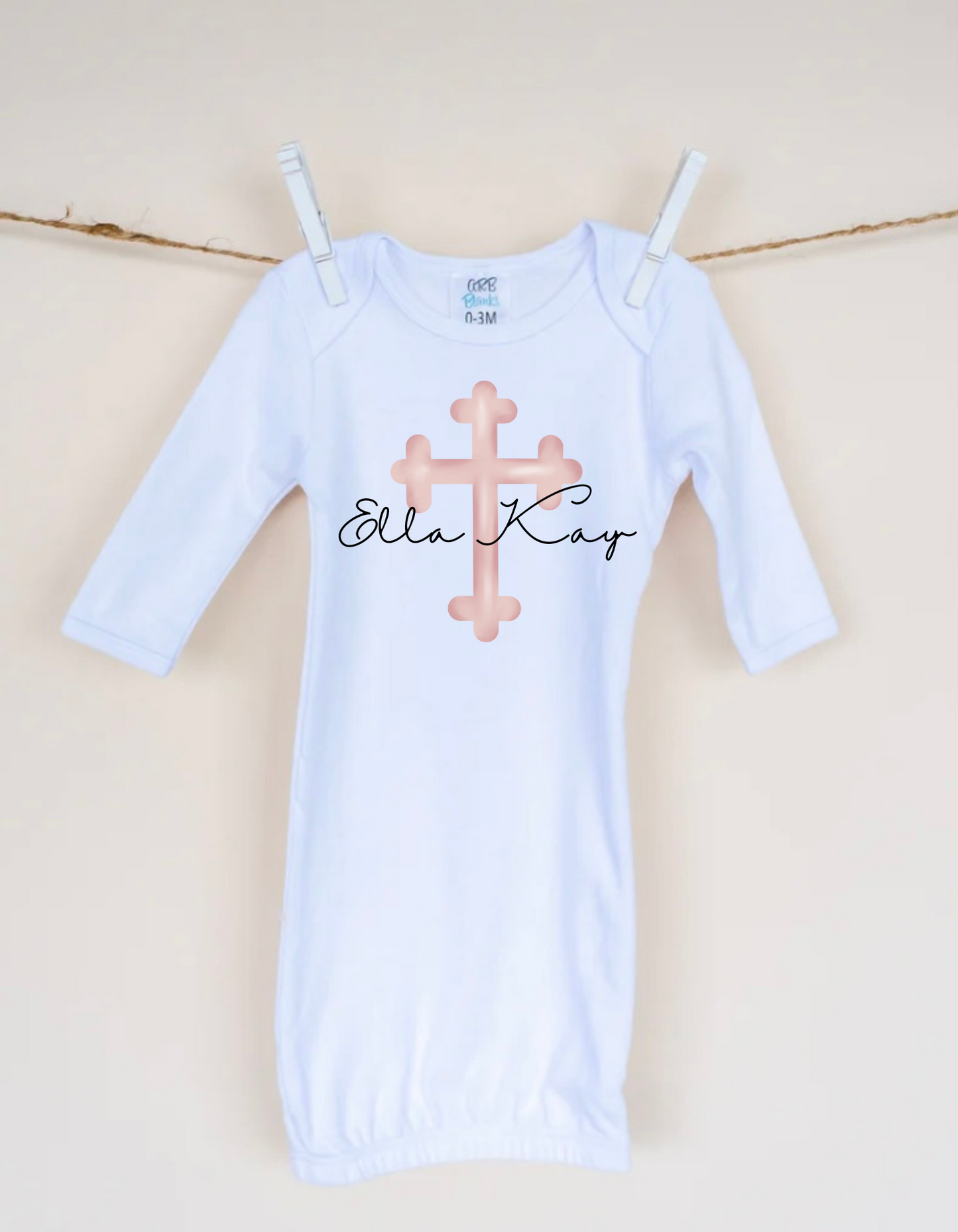 MONOGRAMMED PRINTED CROSS BABY GOWN