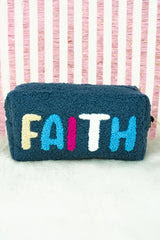 TEAL FUZZY FAITH COSMETIC CASE