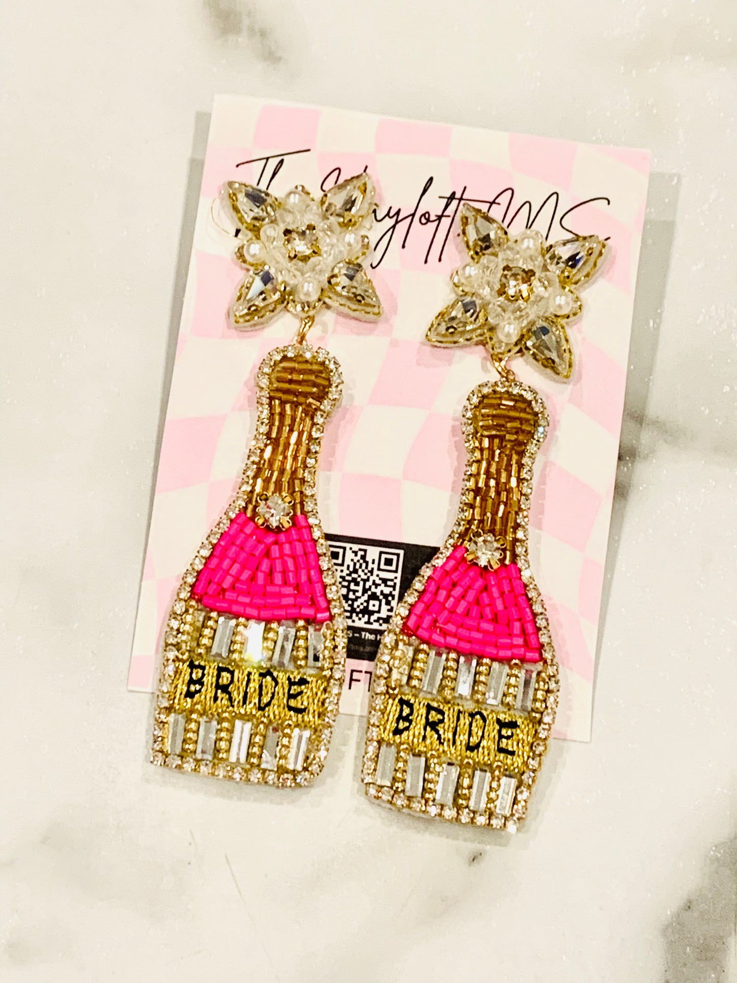 BRIDE SEED BEAD AND RHINESTONE EARRINGS