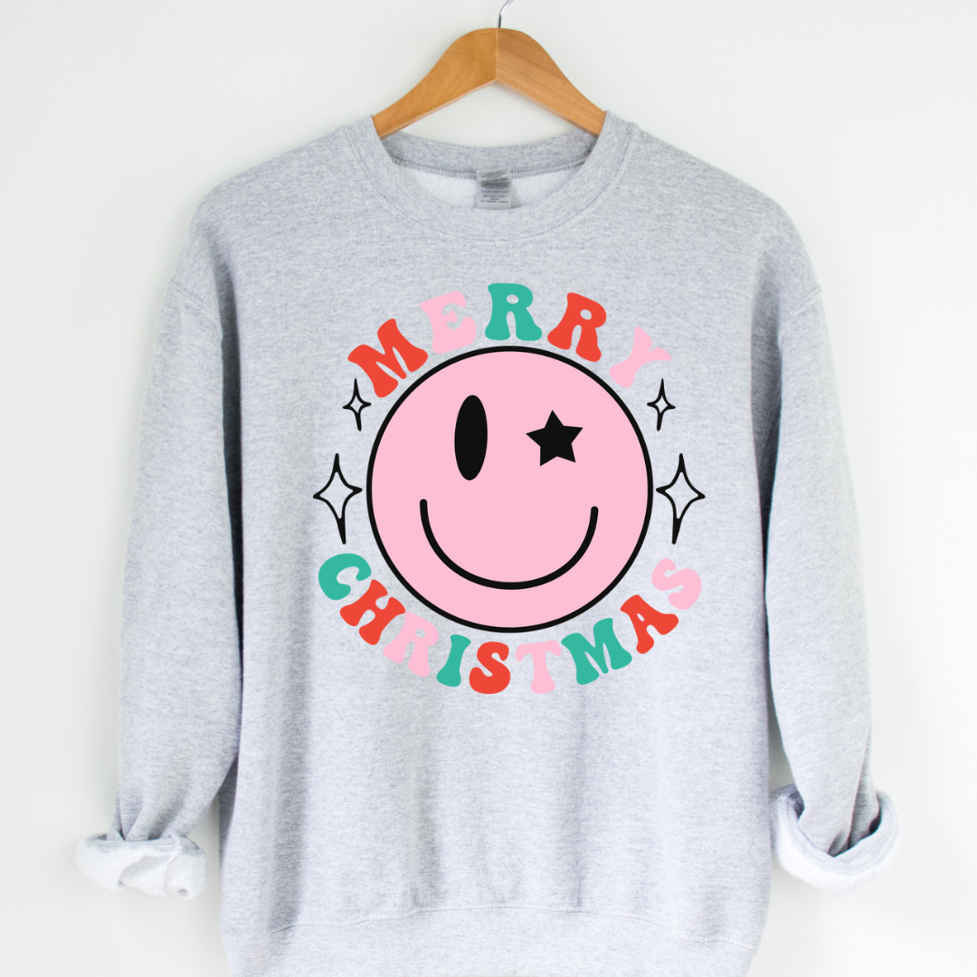 SMILEY FACE MERRY CHRISTMAS TEE/SWEATSHIRT