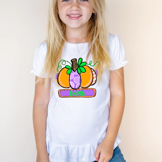 GIRLS SINGLE PUMPKIN NAME TEE