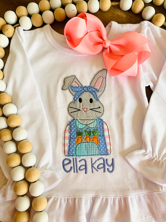 EASTER MRS. FARMER BUNNY GIRLS SHORT SLEEVE SHIRT