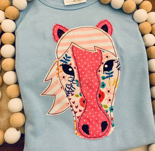 GIRLS PATCHWORK APPLIQUÉ HORSE TEE