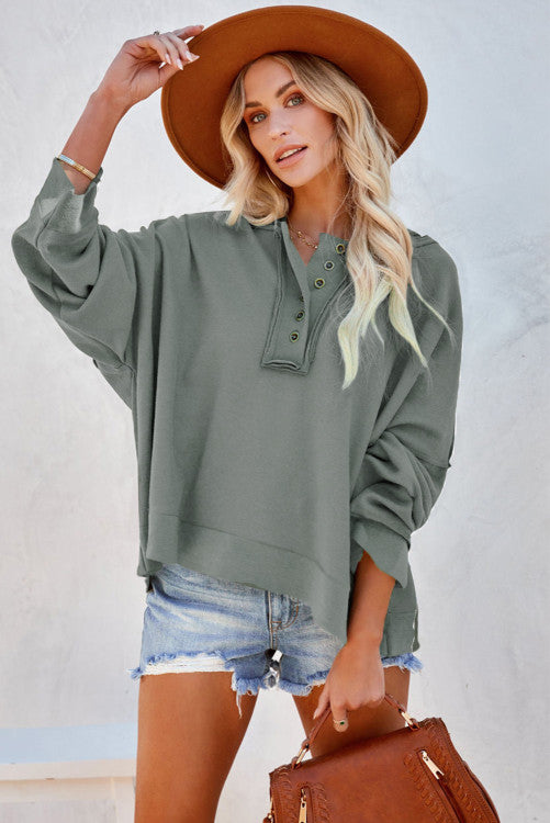 SAGE HALF BUTTON HOODIE