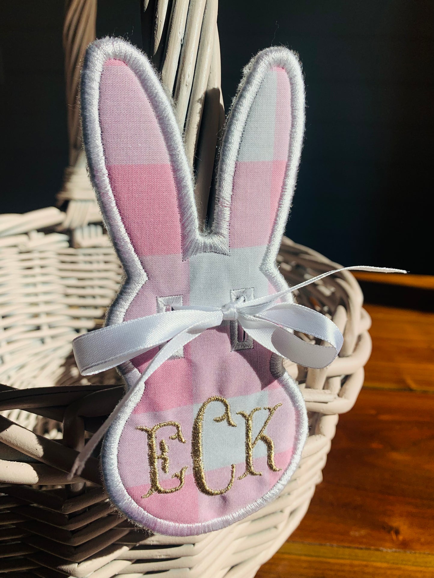 PINK DIAMOND MONOGRAM EASTER BUNNY TAG