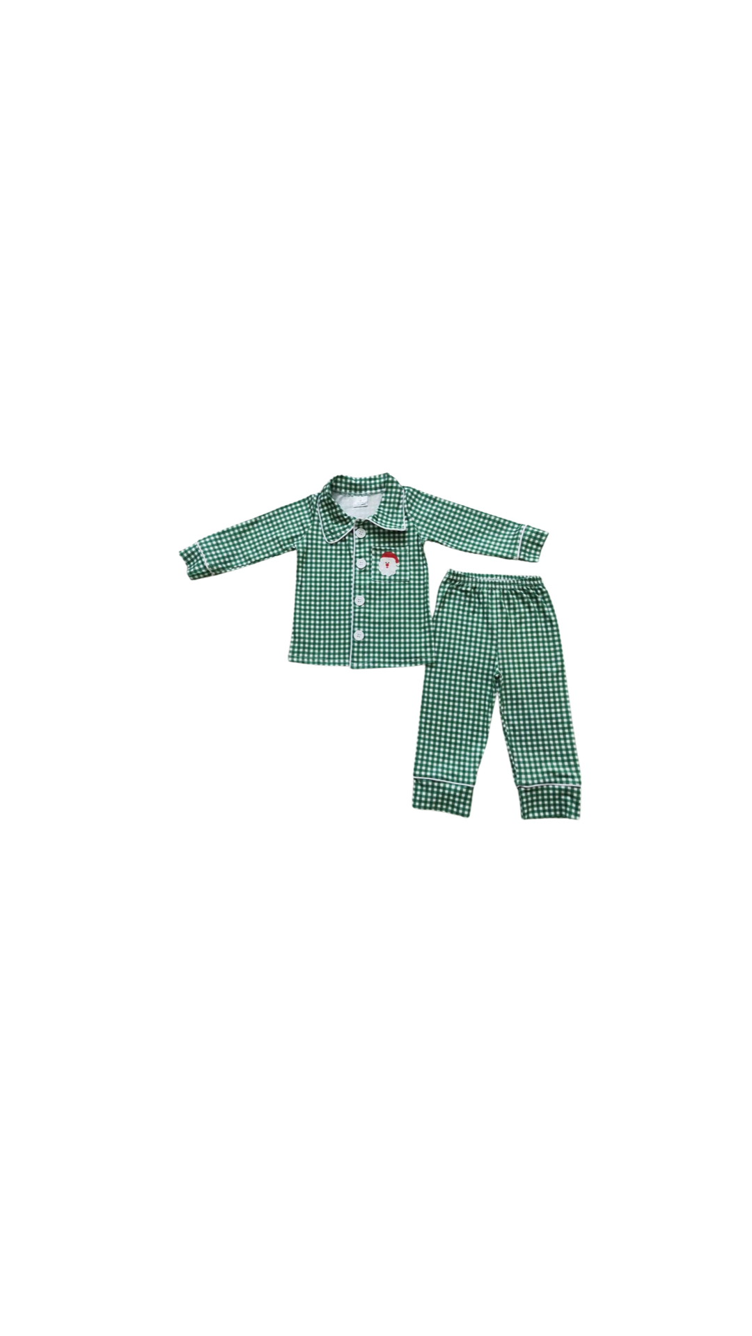 BOYS GREEN AND WHITE GINGHAM CHRISTMAS JAMMIES