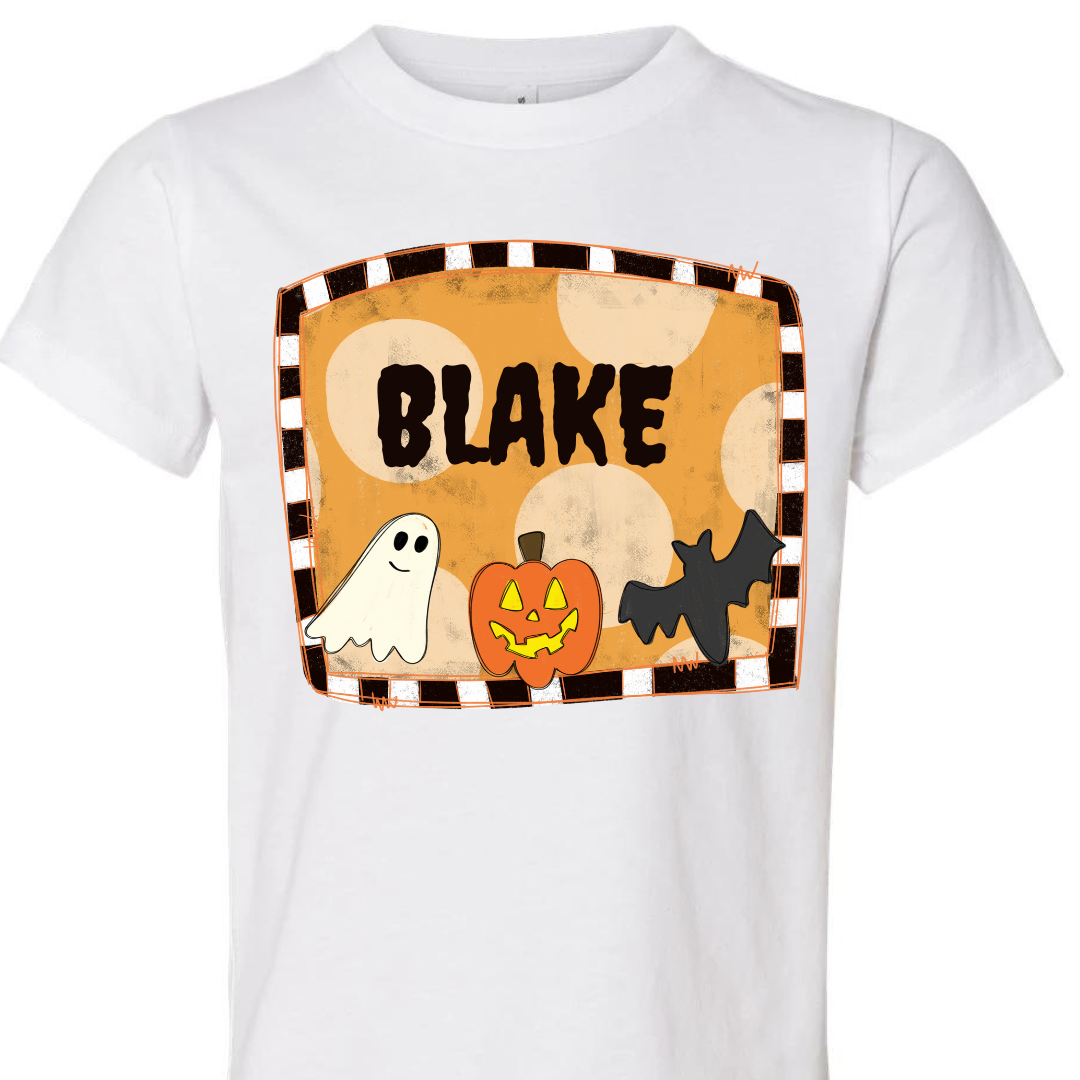 BOYS HALLOWEEN FRAMED NAME TEE