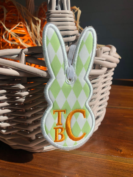 BAG TAG/ EASTER TAG BUNNY DIAMOND ORANGE MONOGRAM