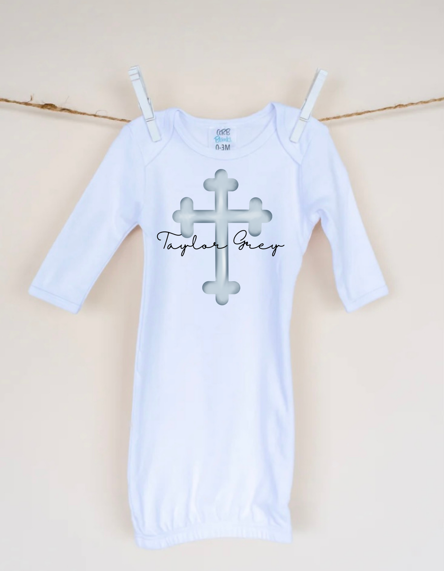 MONOGRAMMED PRINTED CROSS BABY GOWN