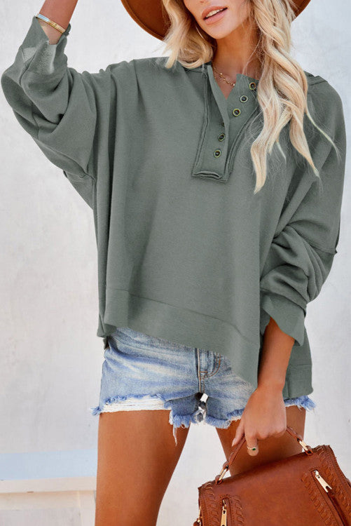 SAGE HALF BUTTON HOODIE