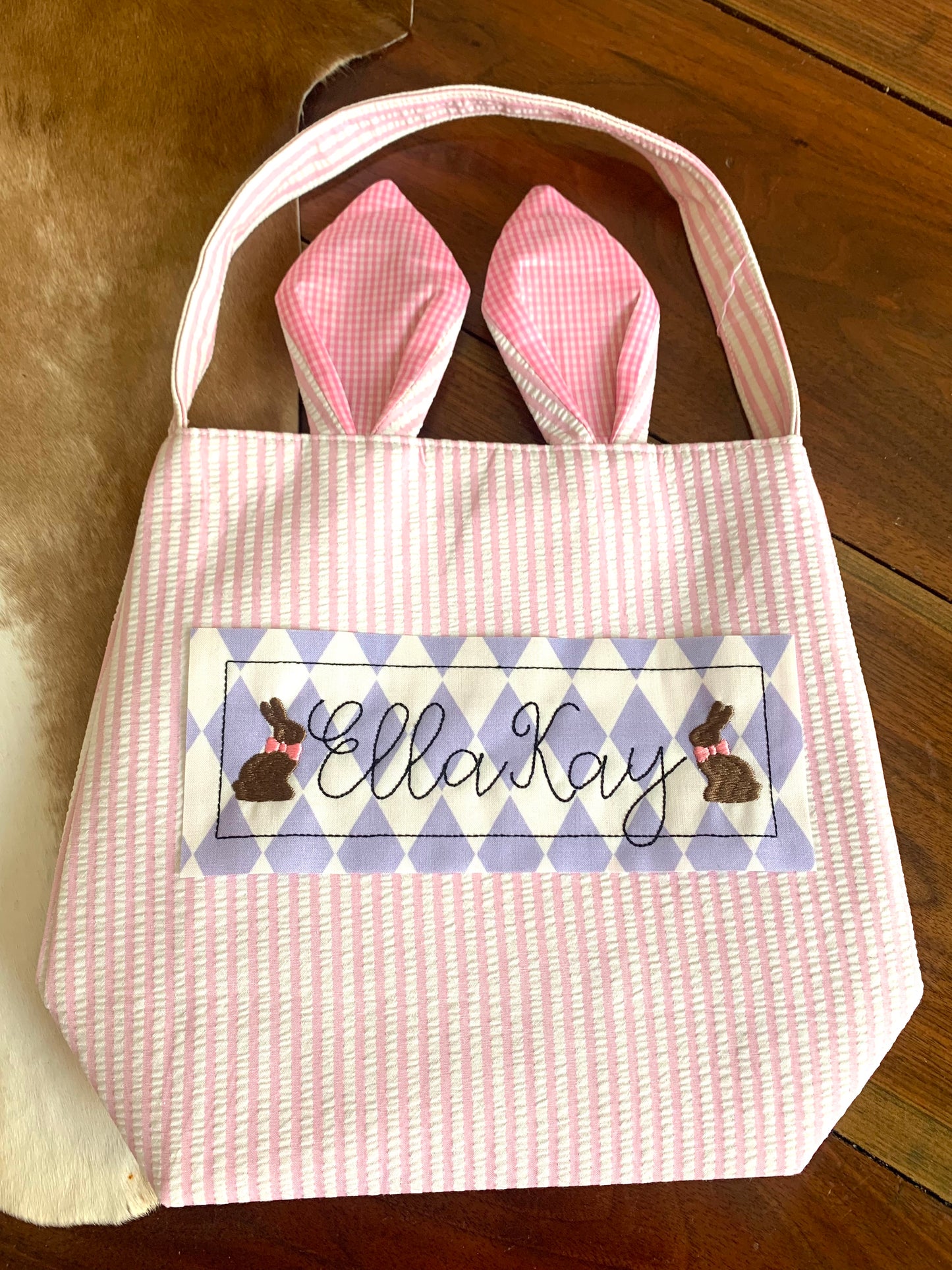 MONOGRAMMED PINK EASTER SEERSUCKER BASKET