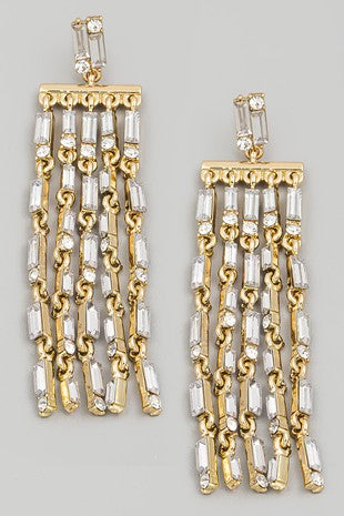 GOLD RHINESTONE CHAIN FRINGE EARRINGS