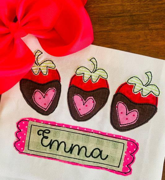 VALENTINE STRAWBERRY TRIO APPLIQUÉ TEE