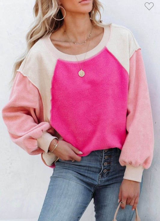 HOT PINK COLOR BLOCK SWEATSHIRT PRE-ORDER