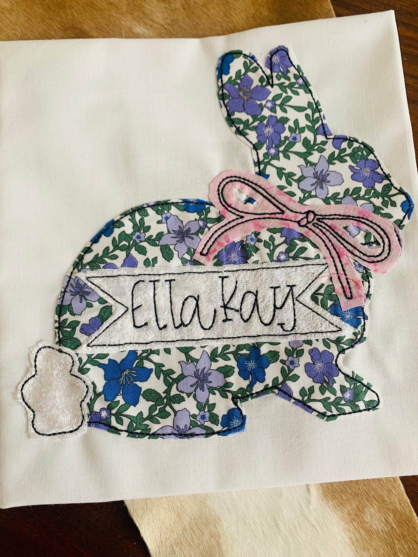 EASTER FLORAL GIRL BUNNY TEA TOWEL