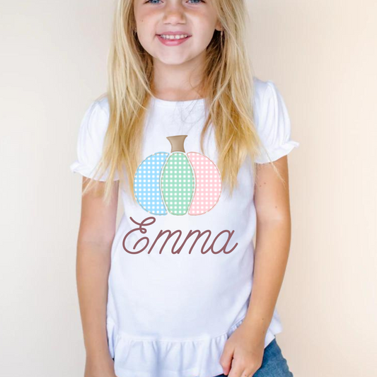 GIRLS SOFT COLOR GINGHAM PUMPKIN TEE