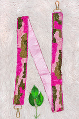 PINK CAMO SEED BEAD GUITAR PURSE STRAP