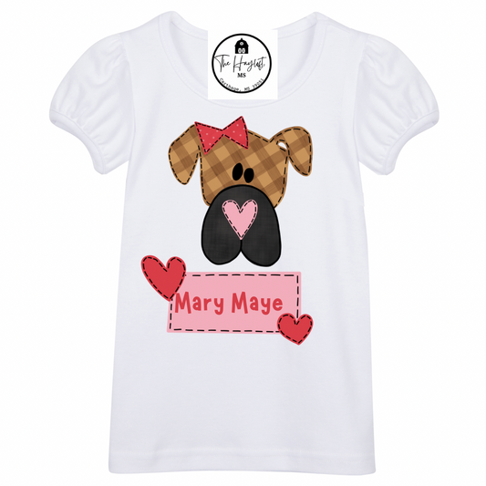 VALENTINE GIRL DOG WITH NAME BADGE