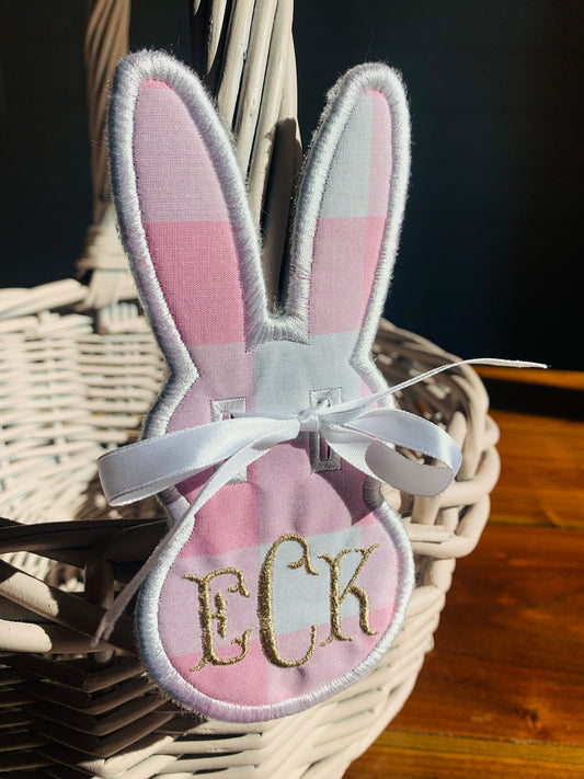 BAG TAGS/ EASTER TAG PINK WHITE GINGHAM GOLD MONOGRAM